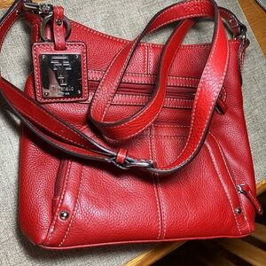 Tignanello Red Pebbled Leather Crossbody Bag with Silver Hardware